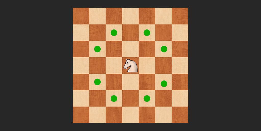 Knight movement diagram showing L-shaped jumps over other pieces